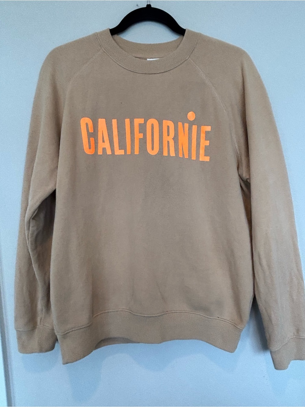 Clare V CALIFORNIE Tan Crewneck Sweatshirt with Orange Logo